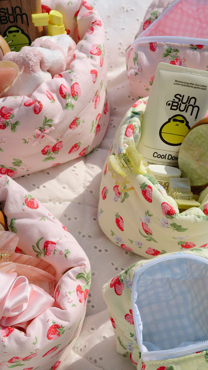 LARGE PUFF BUCKET ORGANIZER - PINK STRAWBERRY