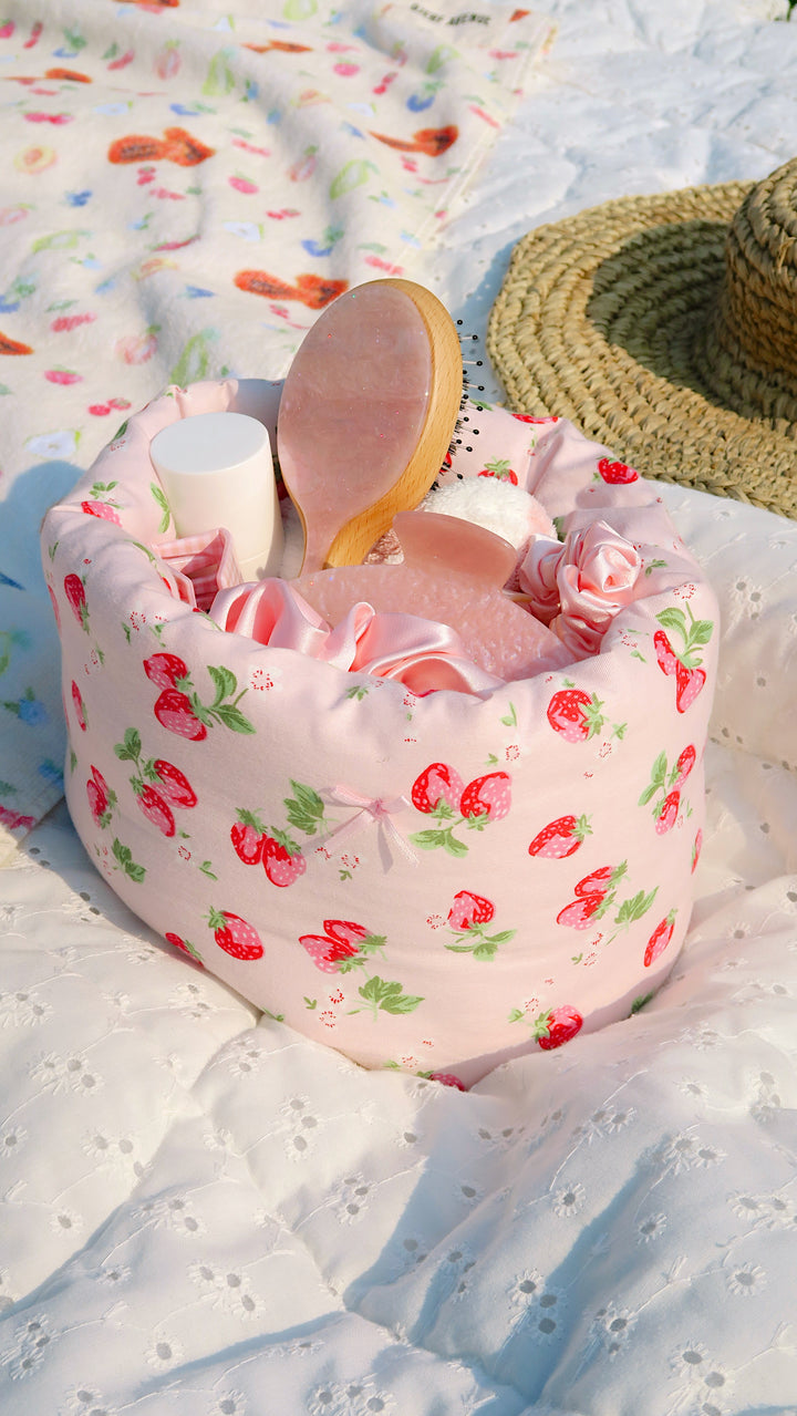 LARGE PUFF BUCKET ORGANIZER - PINK STRAWBERRY