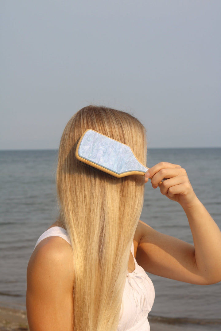 BAMBOO PADDLE BRUSH WITH BOAR BRISTLES - BLUE CRUSH - Beyond Scrunchies
