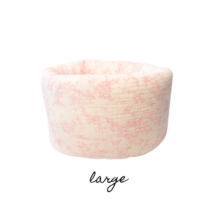 LARGE PUFF BUCKET ORGANIZER - PINK TOILE