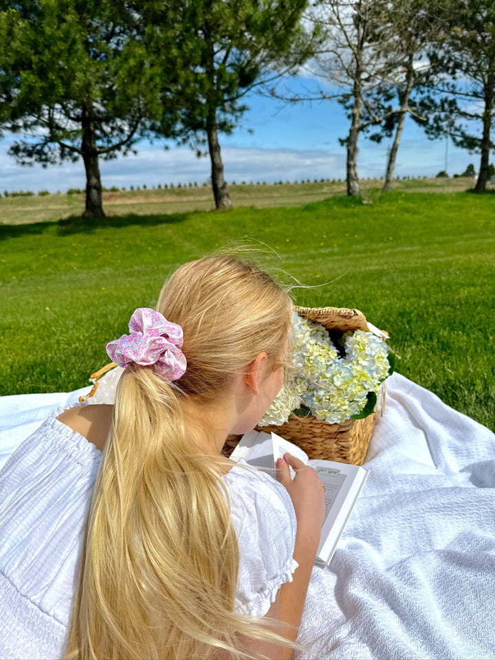 PINK & PURPLE FLORAL - Printed Silk Scrunchie - Beyond Scrunchies