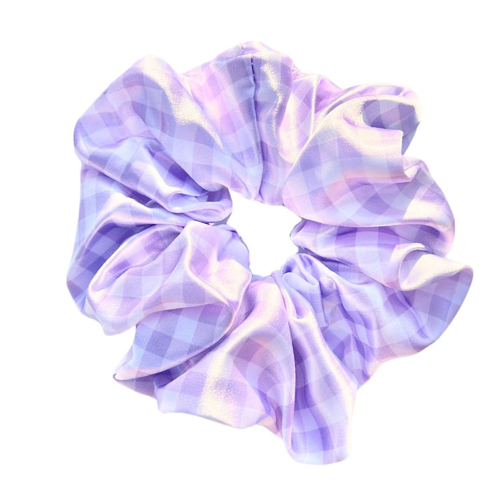 PURPLE GINGHAM - Printed Silk Scrunchie - Beyond Scrunchies