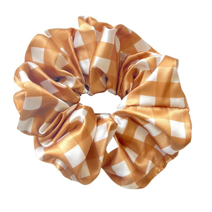 CARAMEL GINGHAM - Mulberry Silk Scrunchie - Beyond Scrunchies