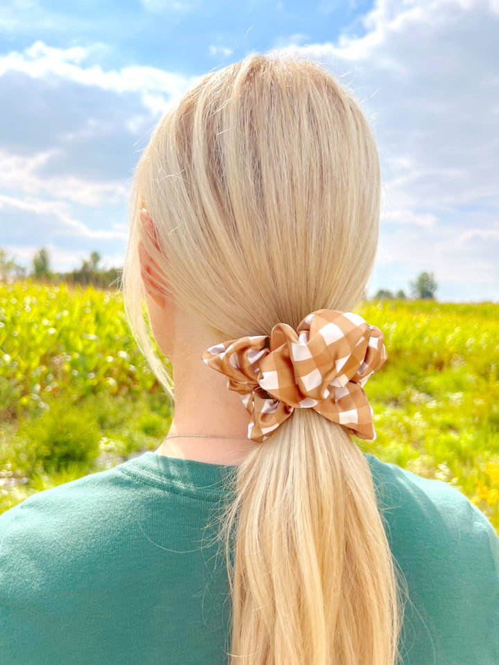 CARAMEL GINGHAM - Mulberry Silk Scrunchie - Beyond Scrunchies