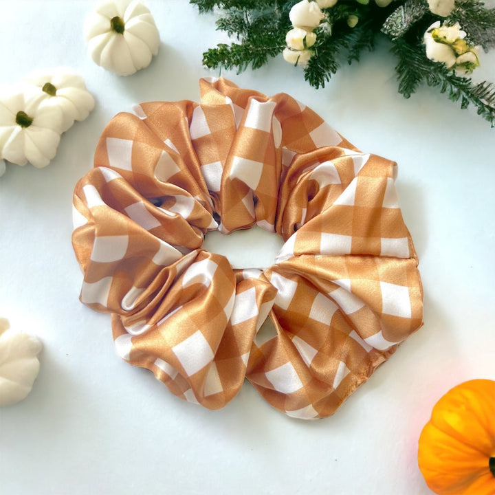 CARAMEL GINGHAM - Mulberry Silk Scrunchie - Beyond Scrunchies
