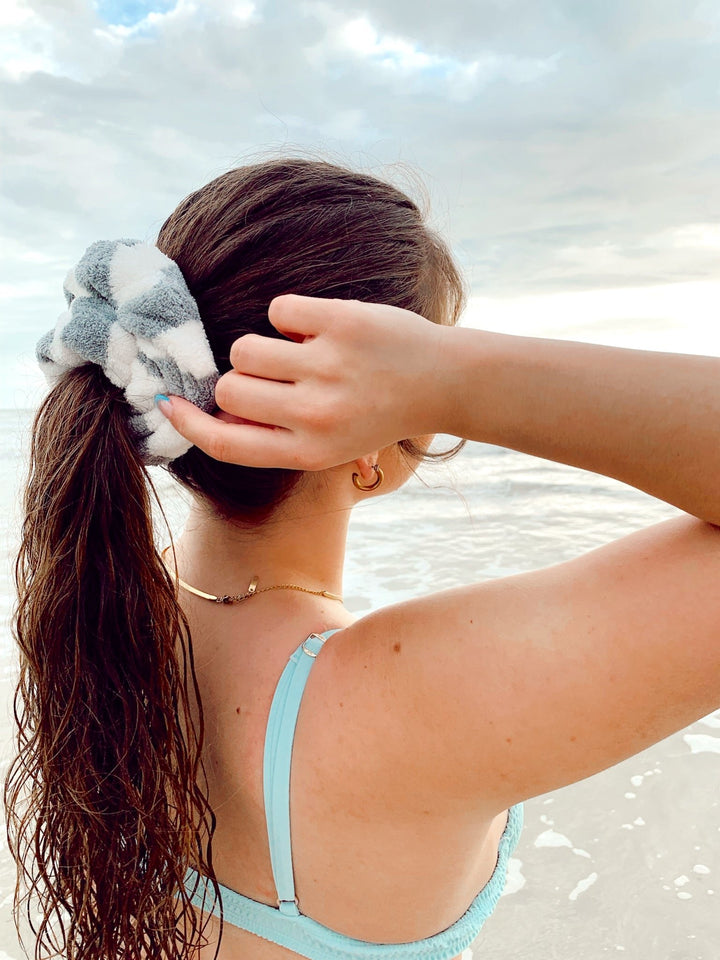 GRAY & WHITE - Microfiber Towel Scrunchie - Beyond Scrunchies