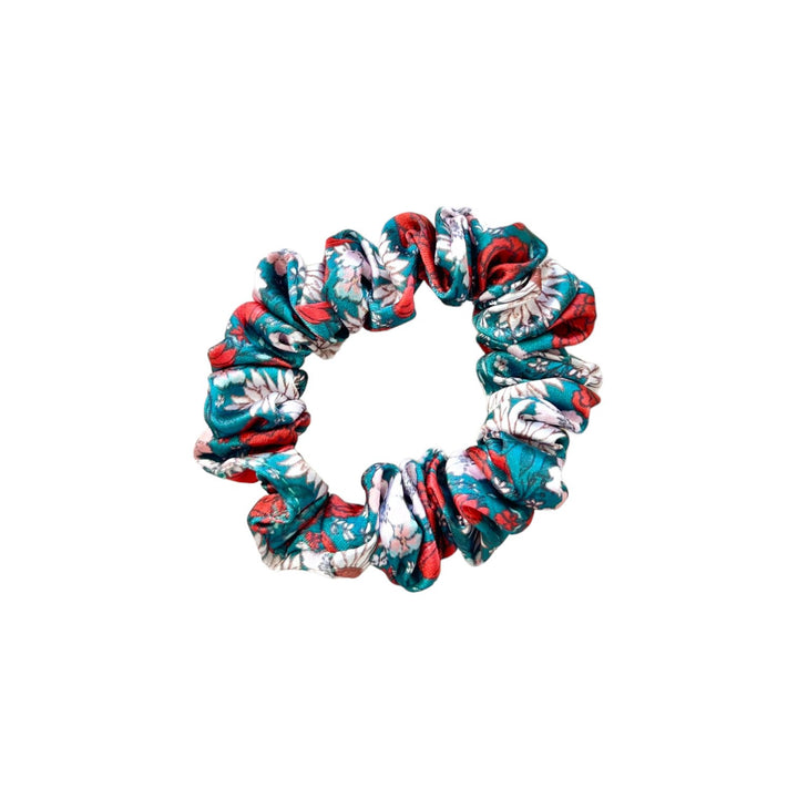 GREEN CHRISTMAS FLORAL - Silk Skinny Scrunchie - Beyond Scrunchies