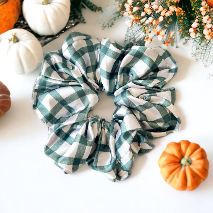 GREEN GINGHAM - Mulberry Silk Scrunchie - Beyond Scrunchies