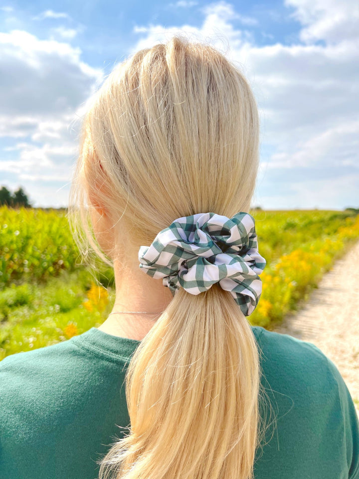 GREEN GINGHAM - Mulberry Silk Scrunchie - Beyond Scrunchies