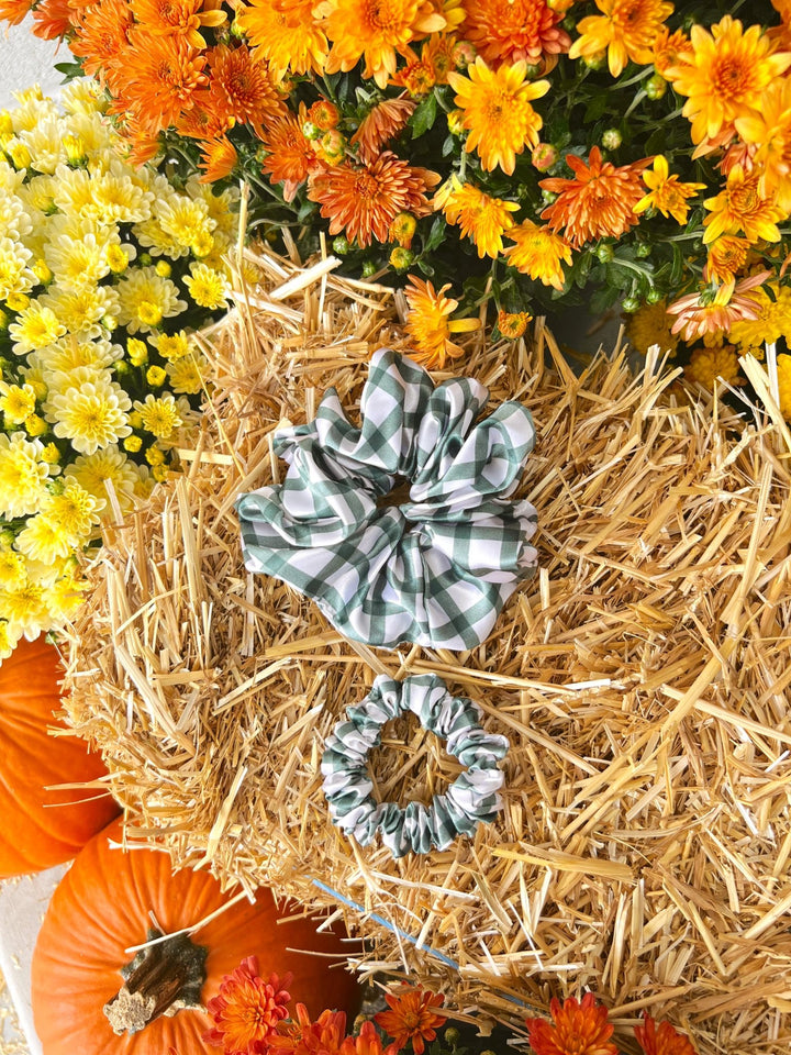 GREEN GINGHAM - Mulberry Silk Scrunchie - Beyond Scrunchies