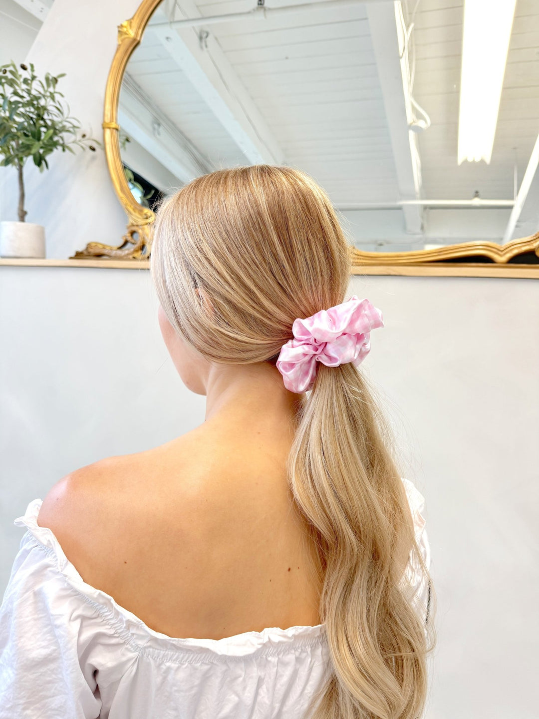 PINK GINGHAM - Mulberry Silk Scrunchie - Beyond Scrunchies