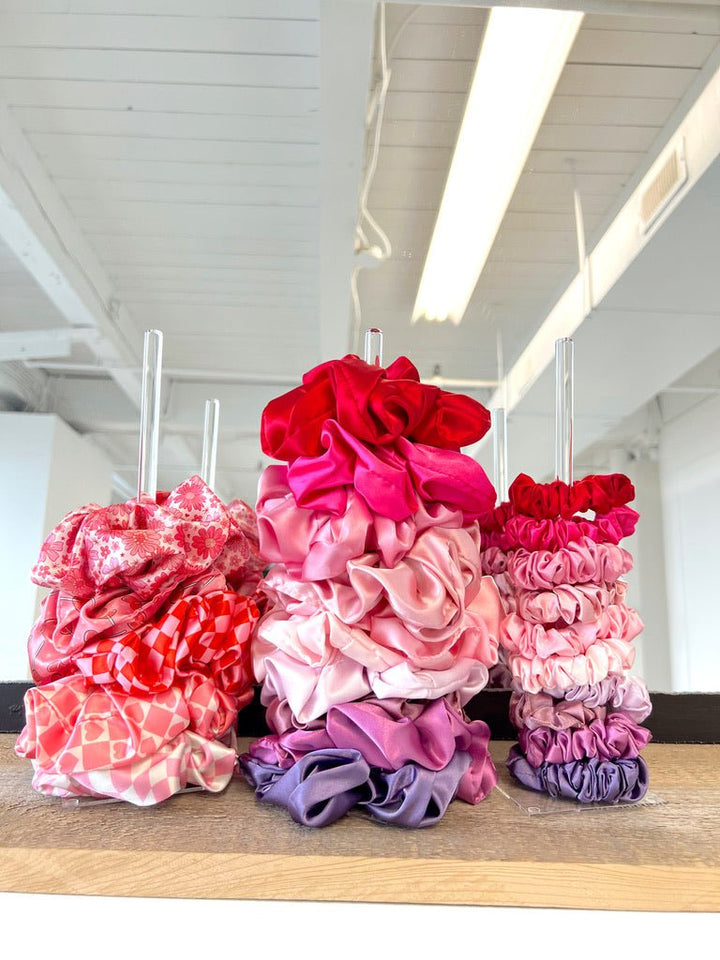 PINK HEART CHECKER - Printed Silk Scrunchie - Beyond Scrunchies