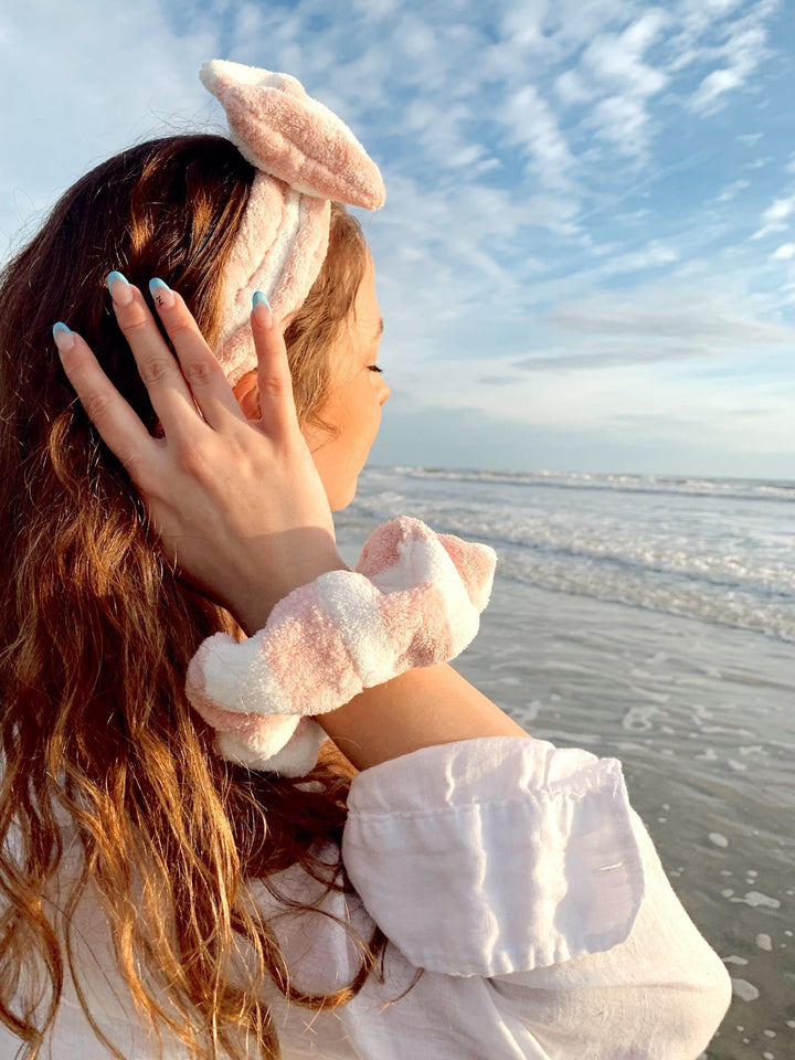 PINK & WHITE - Microfiber Towel Headband - Beyond Scrunchies