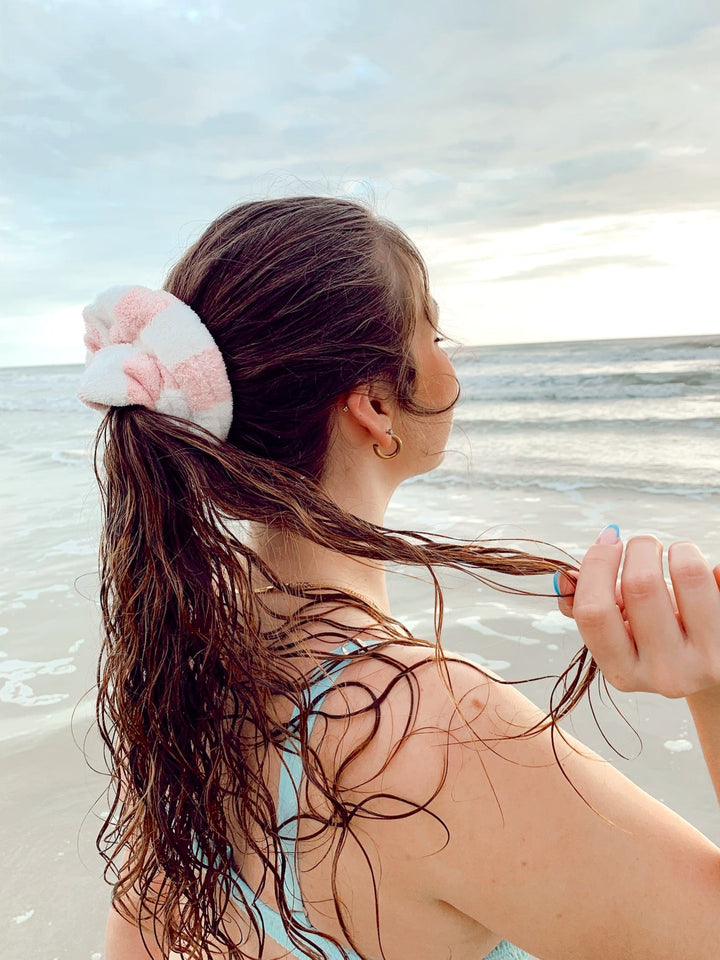 PINK & WHITE - Microfiber Towel Scrunchie - Beyond Scrunchies