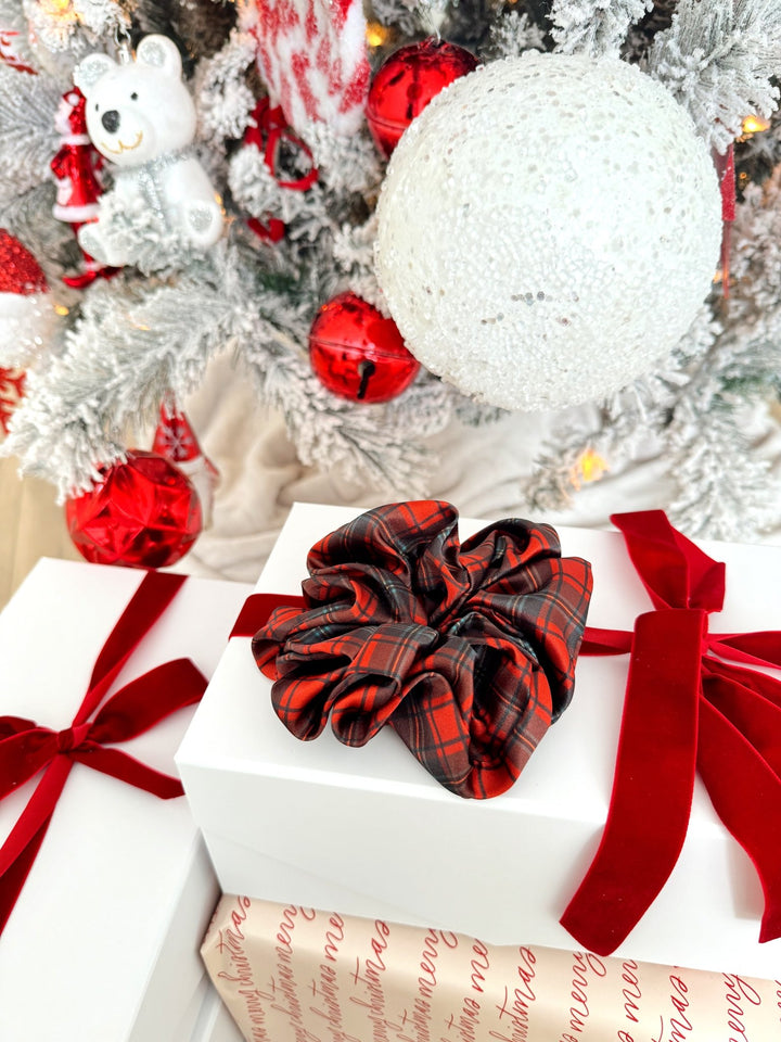 RED TARTAN - Mulberry Silk Scrunchie - Beyond Scrunchies