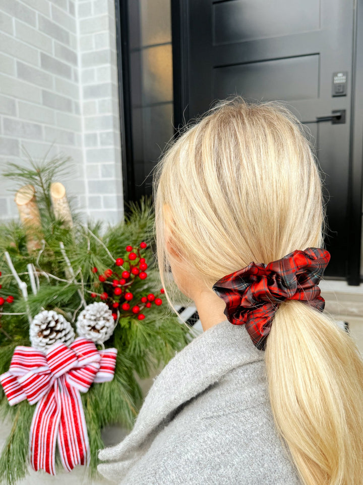 RED TARTAN - Mulberry Silk Scrunchie - Beyond Scrunchies