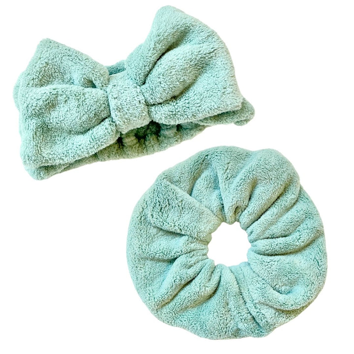 SET OF MICROFIBER TOWEL SCRUNCHIE & HEADBAND SET - Green - Beyond Scrunchies