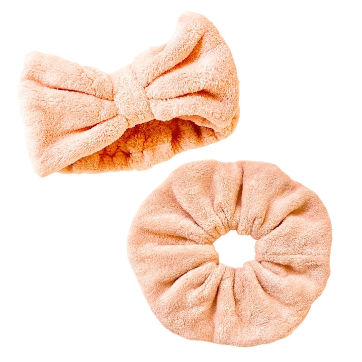 SET OF MICROFIBER TOWEL SCRUNCHIE & HEADBAND SET - Peach - Beyond Scrunchies