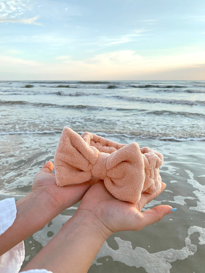 SET OF MICROFIBER TOWEL SCRUNCHIE & HEADBAND SET - Peach - Beyond Scrunchies