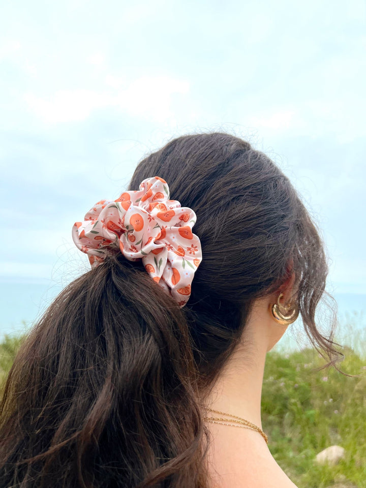 SMILEY ORANGES - Printed Silk Scrunchie - Beyond Scrunchies