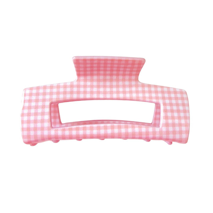 SQUARE PRINTED CLAW CLIP - PINK GINGHAM - Beyond Scrunchies