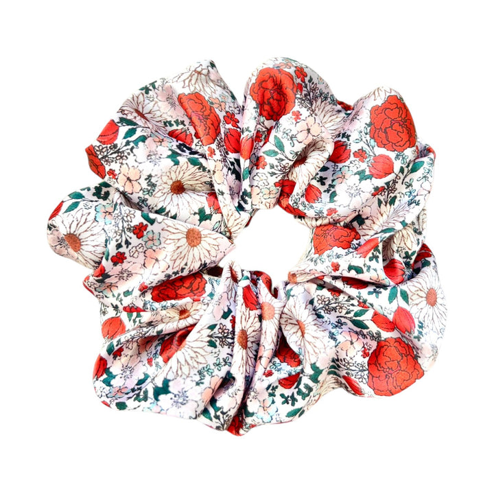 WHITE CHRISTMAS FLORAL - Mulberry Silk Scrunchie - Beyond Scrunchies