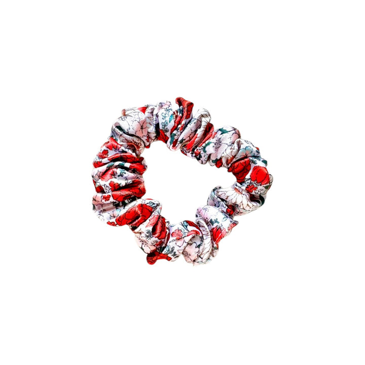 WHITE CHRISTMAS FLORAL - Silk Skinny Scrunchie - Beyond Scrunchies
