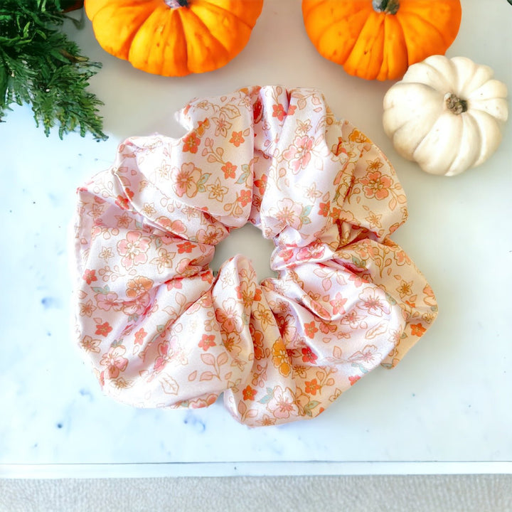 WHITE FLORALS - Mulberry Silk Scrunchie - Beyond Scrunchies