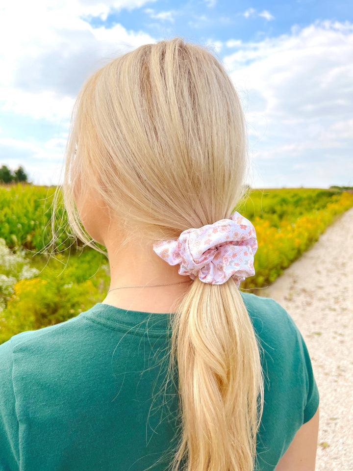 WHITE FLORALS - Mulberry Silk Scrunchie - Beyond Scrunchies
