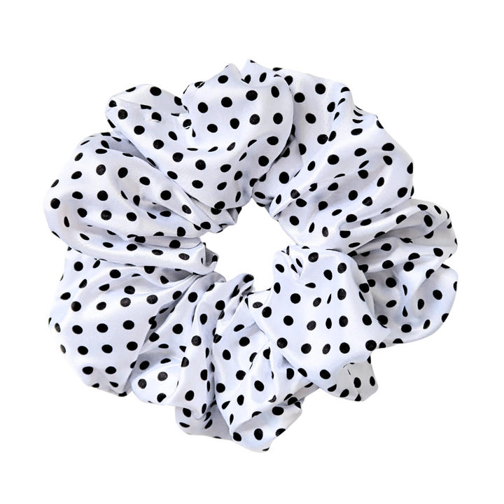 WHITE POLKADOT - Printed Silk Scrunchie