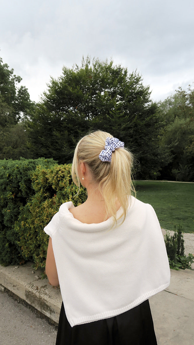 WHITE POLKADOT - Printed Silk Scrunchie