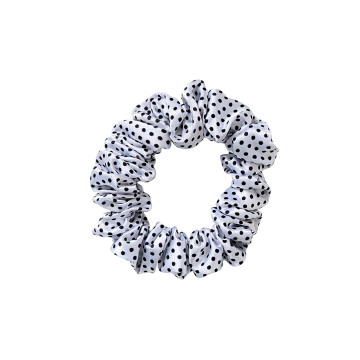 WHITE POLKADOT - Silk Skinny Scrunchie