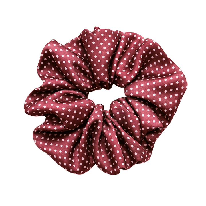 BURGUNDY POLKADOT - Printed Silk Scrunchie