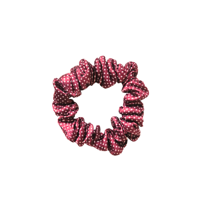 BURGUNDY POLKADOT - Silk Skinny Scrunchie