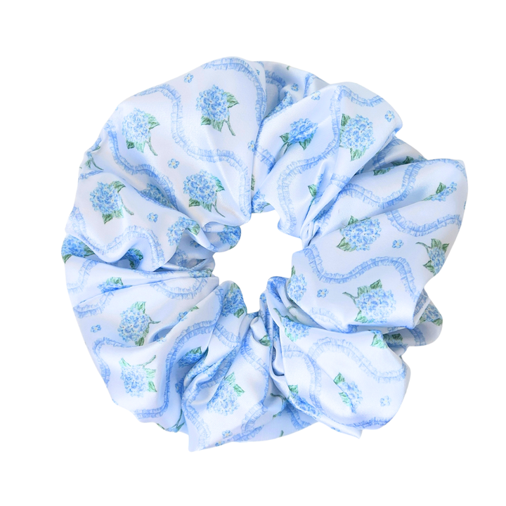 BLUE HYDRANGEA - Printed Silk Scrunchie