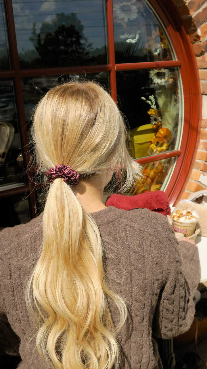 BURGUNDY POLKADOT - Silk Skinny Scrunchie