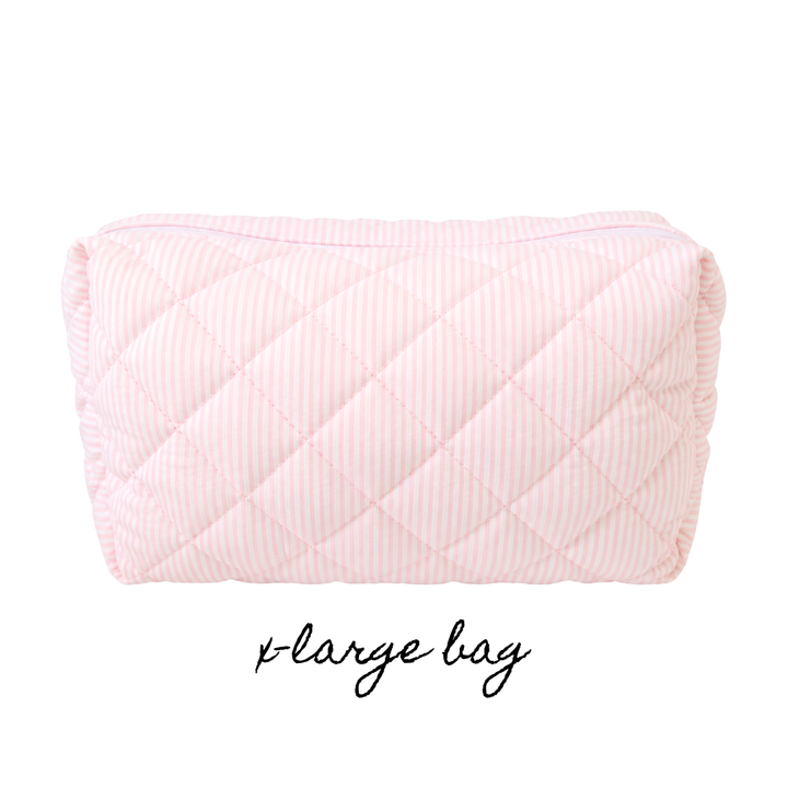XL QUILTED MAKEUP BAG - Pink Stripes