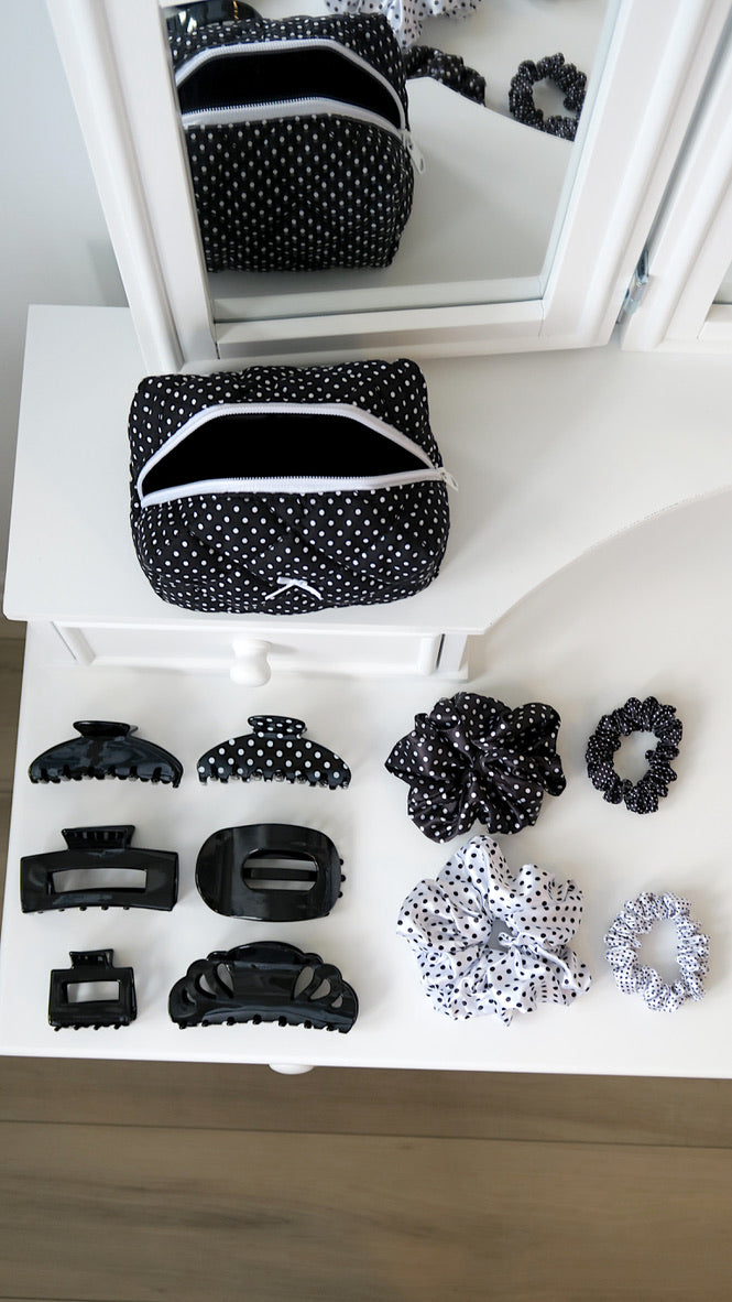 BLACK POLKADOT - Silk Skinny Scrunchie