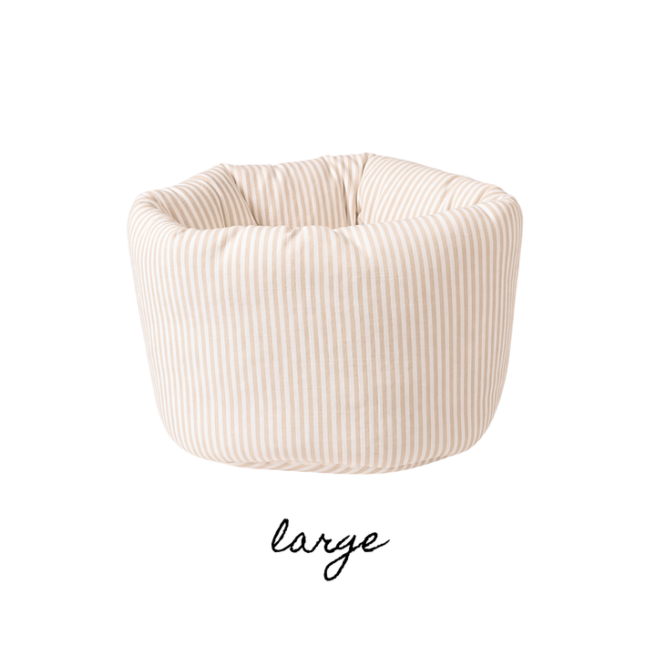LARGE PUFF BUCKET ORGANIZER - BEIGE STRIPES
