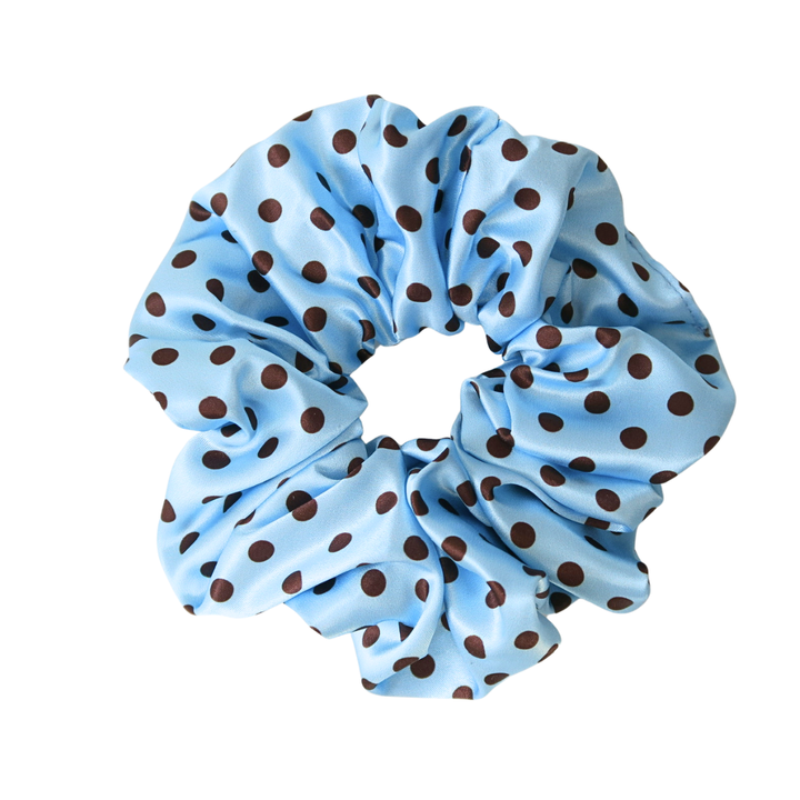 BLUE POLKADOT - Printed Silk Scrunchie
