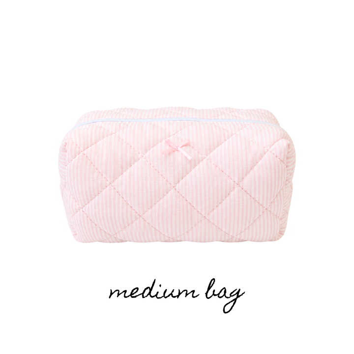 MEDIUM QUILTED MAKEUP BAG - PINK STRIPES