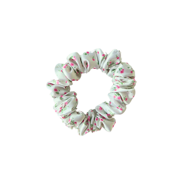 DAINTY GREEN FLORAL - Silk Skinny Scrunchie