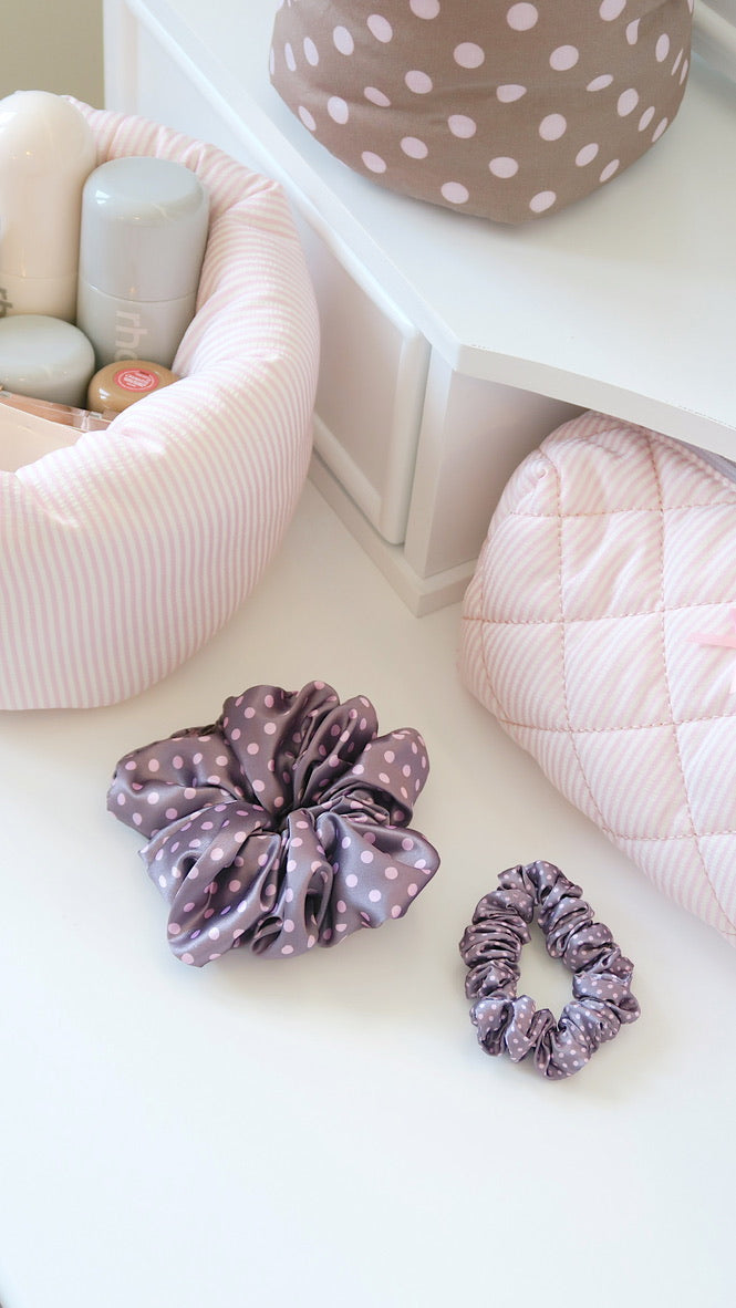 BROWN POLKADOT - Printed Silk Scrunchie