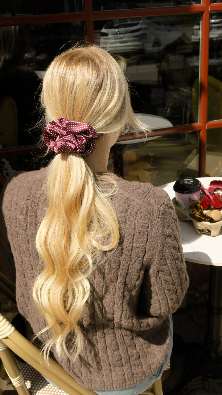 BURGUNDY POLKADOT - Printed Silk Scrunchie