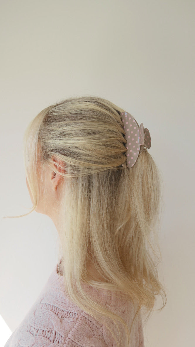 ROUNDED CLAW CLIP - PINK POLKADOT
