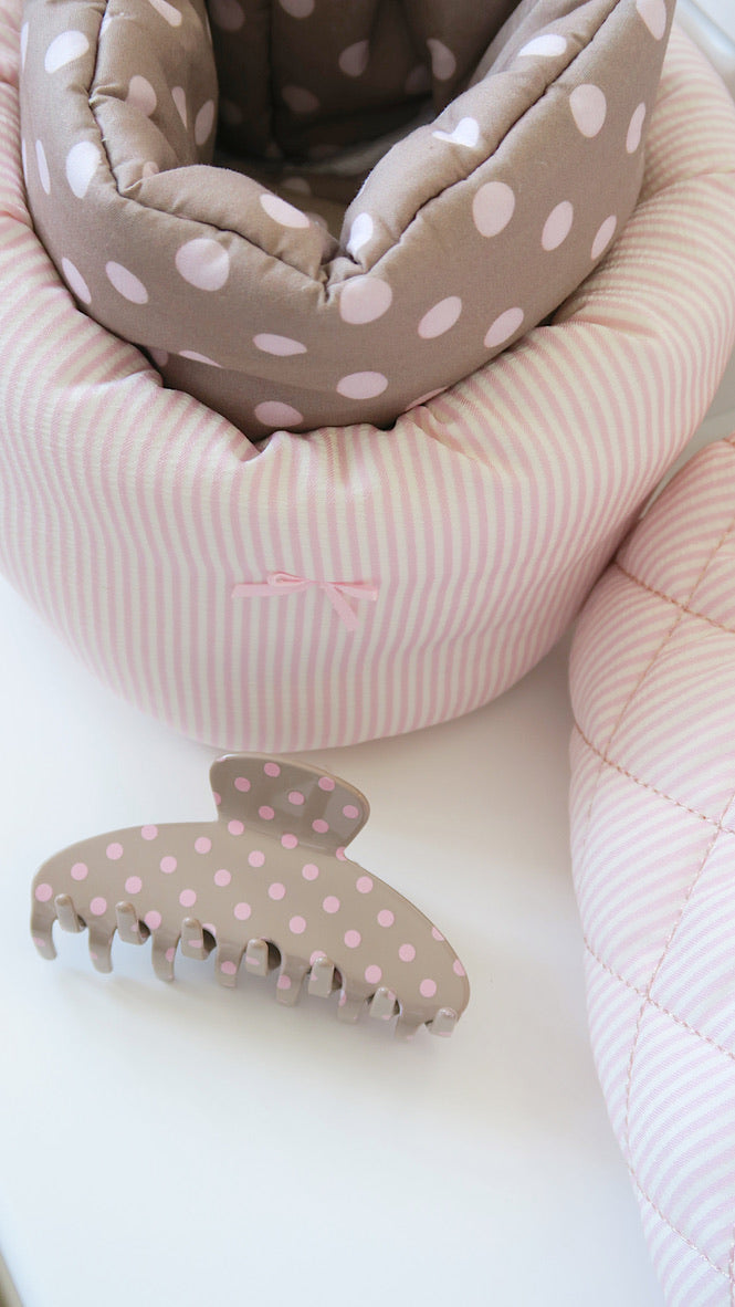 LARGE PUFF BUCKET ORGANIZER - PINK STRIPES