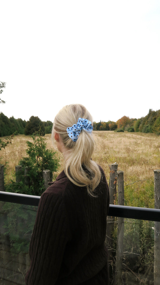 BLUE POLKADOT - Printed Silk Scrunchie
