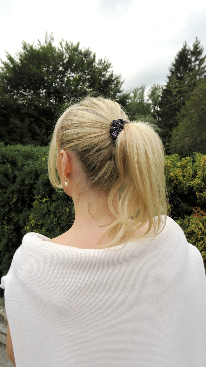BLACK POLKADOT - Silk Skinny Scrunchie