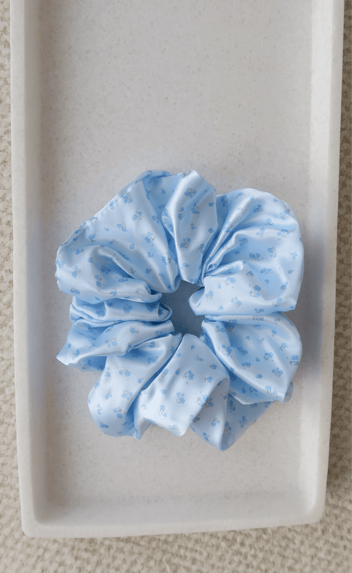 DAINTY BLUE FLORAL - Printed Silk Scrunchie - Beyond Scrunchies