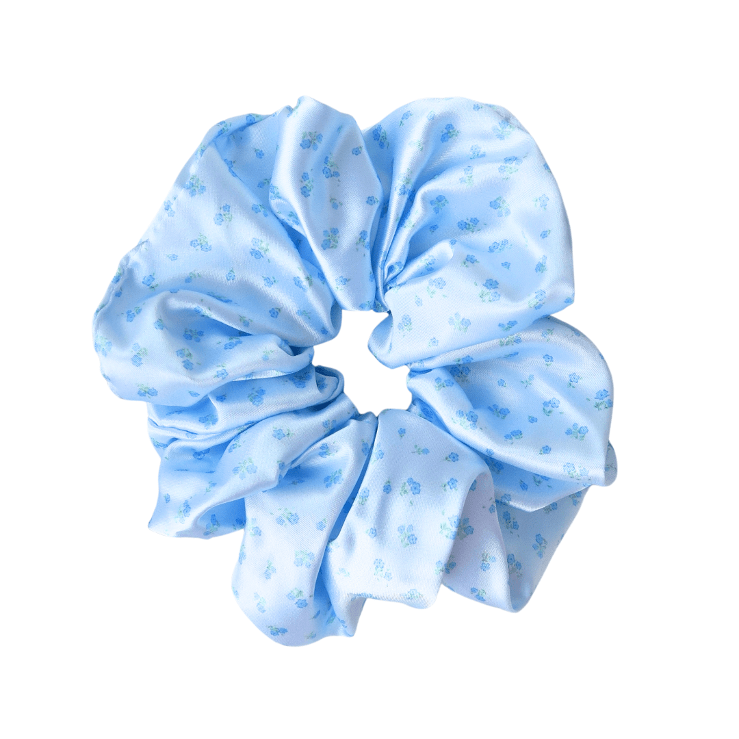 DAINTY BLUE FLORAL - Printed Silk Scrunchie - Beyond Scrunchies